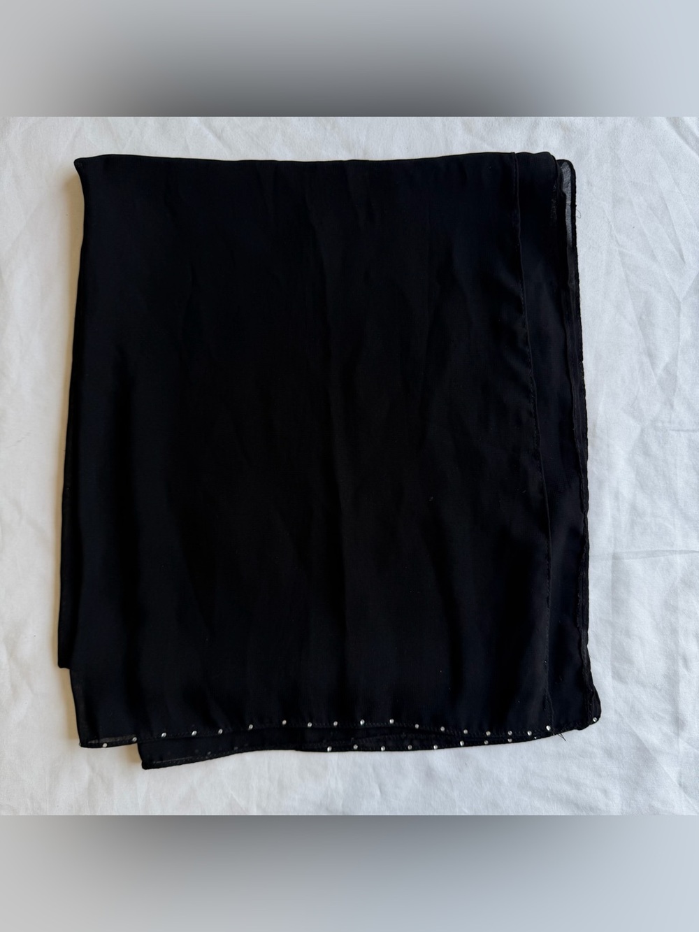 Black Women's Scarf with Rhinestone Hem